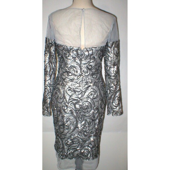 New NWT Designer Silver Badgley Mischka Womens 6 Metallic Sequin Cocktail Dress - Picture 2 of 11